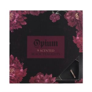 🕯️ Pack of 9 Opium Scented Black Tealights | Elegant Floral Packaging | 3-Hour Burn Time 🖤