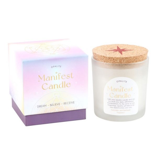 🌟 Manifestation Candle with Lavender & Patchouli | Infused with Opalite Crystals for Positive Energy & Intuition 🌟