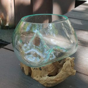 🔥 Handmade Molten Glass on Gamal Wood Vase – Natural Bali Art 🌿