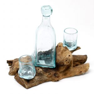 🌿 Molten Glass on Wood Whisky Set – Recycled Art Meets Nature 🍃
