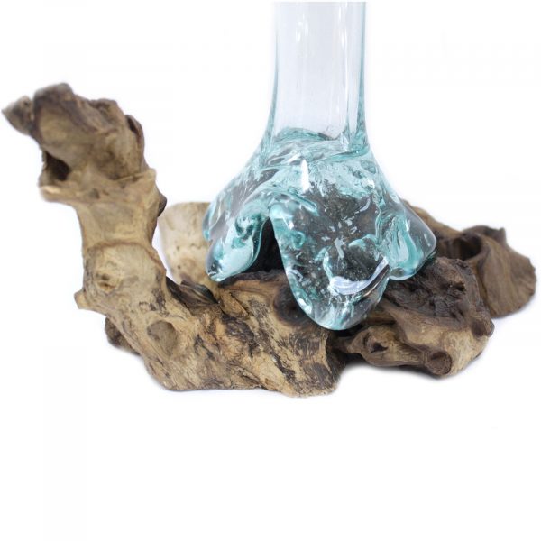 🌿 Handmade Molten Glass & Gamal Wood Vase - Image 3