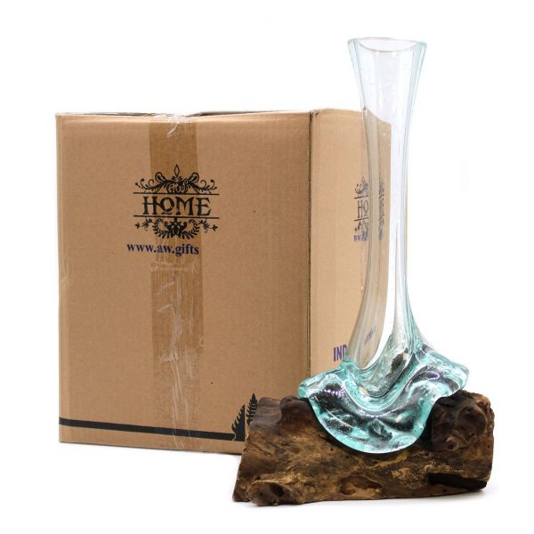 🌿 Handmade Molten Glass & Gamal Wood Vase - Image 5