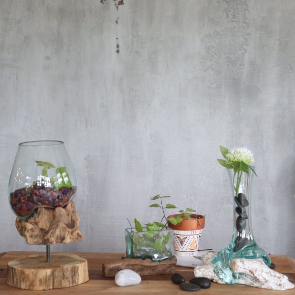 🌿 Handmade Molten Glass & Gamal Wood Vase - Image 6