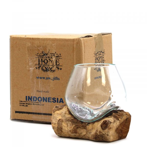 🔥 Handmade Molten Glass on Gamal Wood Vase – Natural Bali Art 🌿 - Image 5