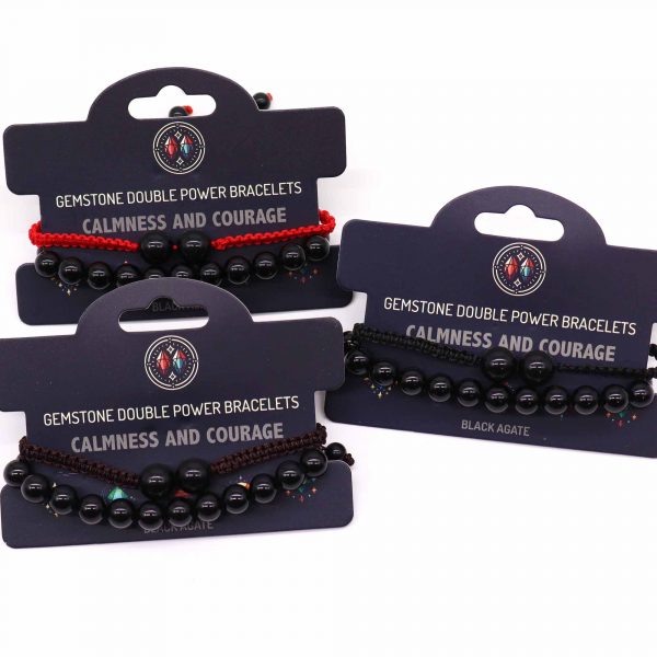 Gemstone Double Power Bracelets- Black Agate - Image 2