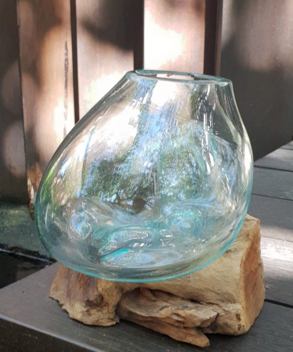 🌿 Handmade Molten Glass on Gamal Wood – Unique Natural Art from Bali 🌿