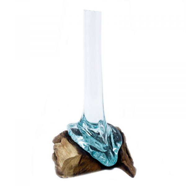 🌿 Handmade Molten Glass & Gamal Wood Vase