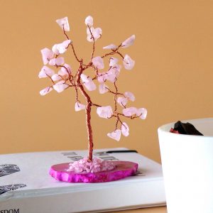 🌸 Gemstone Tree – Rose Quartz on Pink Agate Base  (35 stones)