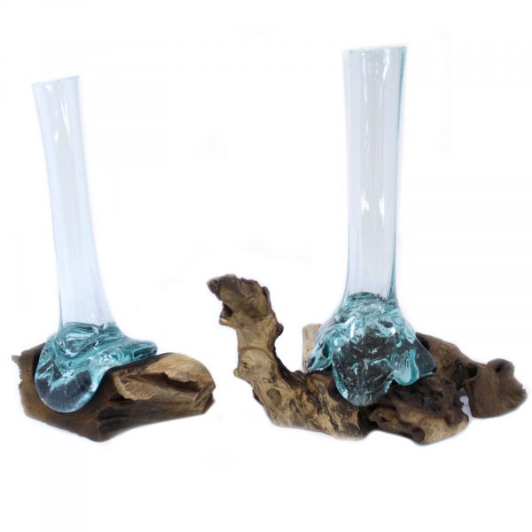 🌿 Handmade Molten Glass & Gamal Wood Vase - Image 2