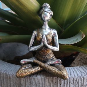 🧘 Yoga Lady Figure – Silver & Gold 24cm | Handcrafted Resin Ornament from Indonesia