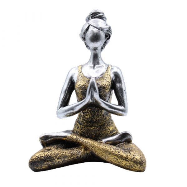 🧘 Yoga Lady Figure – Silver & Gold 24cm | Handcrafted Resin Ornament from Indonesia - Image 2
