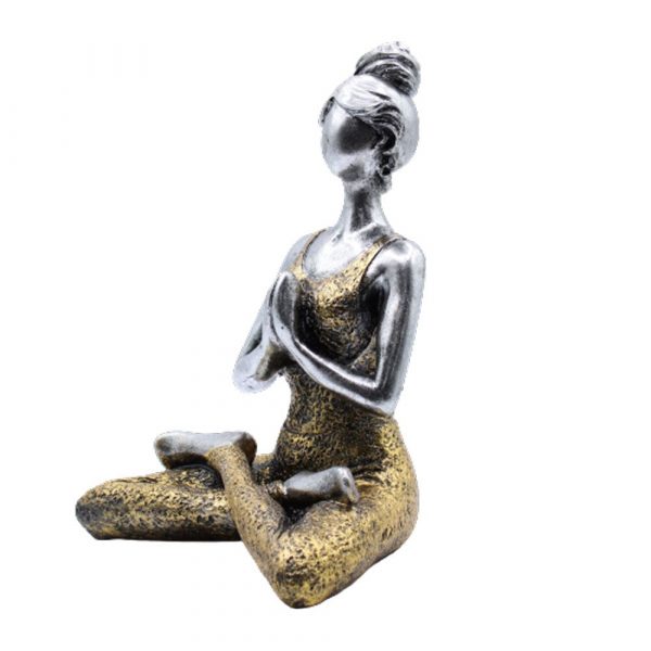 🧘 Yoga Lady Figure – Silver & Gold 24cm | Handcrafted Resin Ornament from Indonesia - Image 3