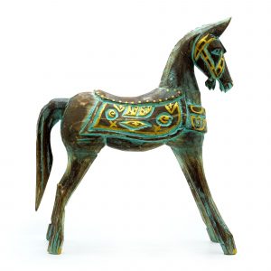 ✨ Large Gold & Turquoise Horse – Handcrafted Albasia Wood Home Décor (32cm) ✨
