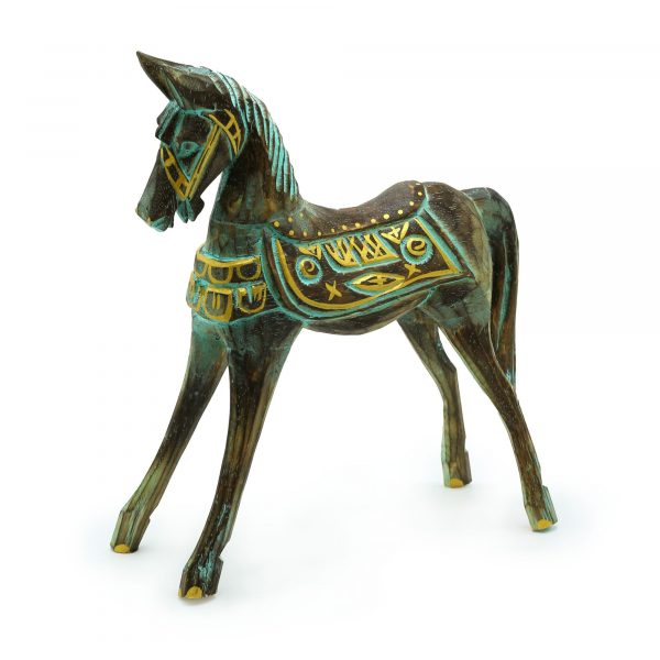 ✨ Large Gold & Turquoise Horse – Handcrafted Albasia Wood Home Décor (32cm) ✨ - Image 2